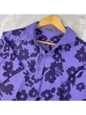 G/Fore Golf Polo Shirt Purple Floral Performance Stretch Size L Mens Luxury Prep